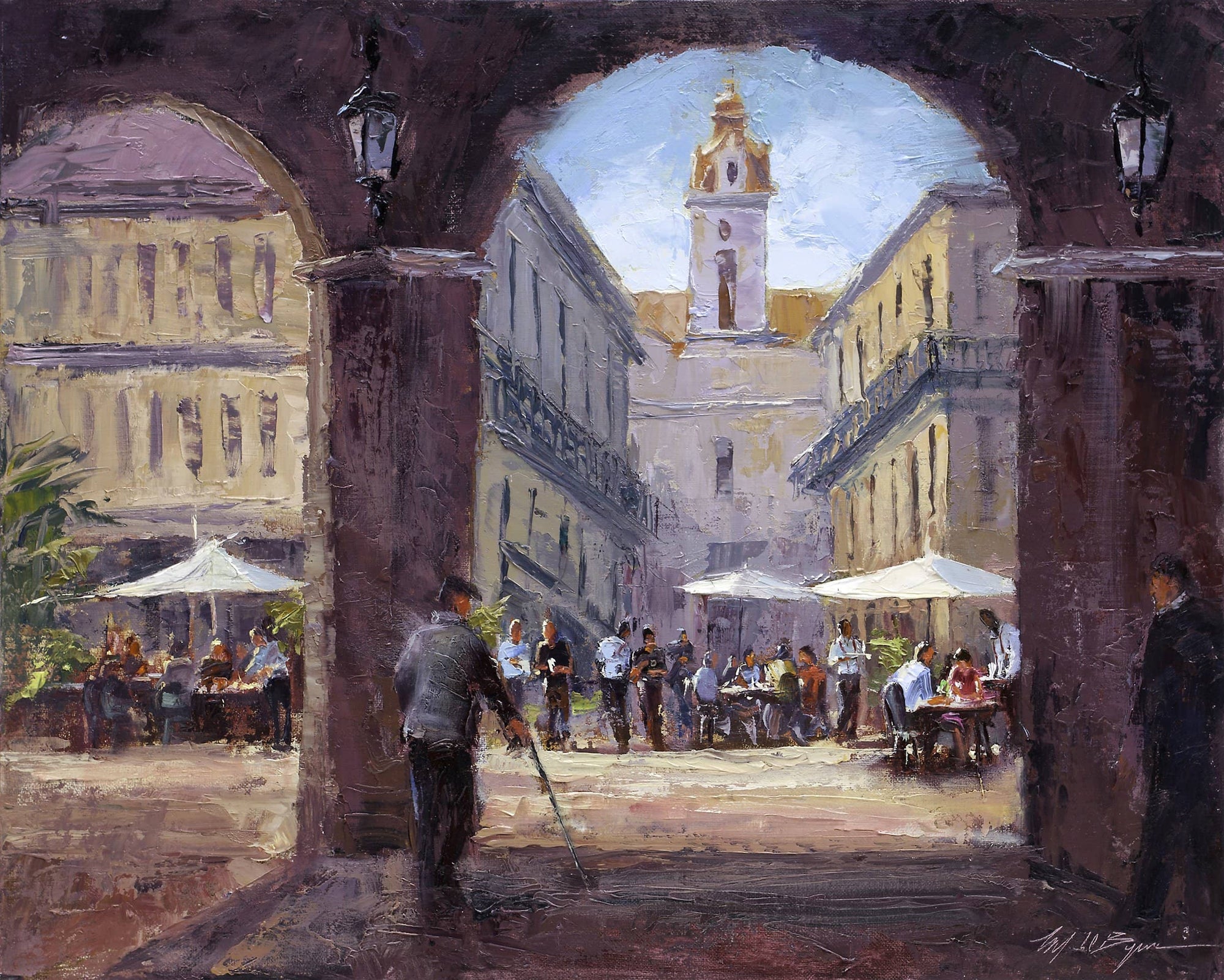 Palette knife Italian City Painting on Canvas For Sale