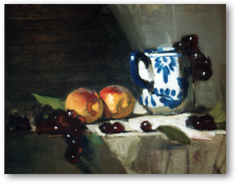 David A. Leffel - Painting The Still Life Peaches With Delft Mug