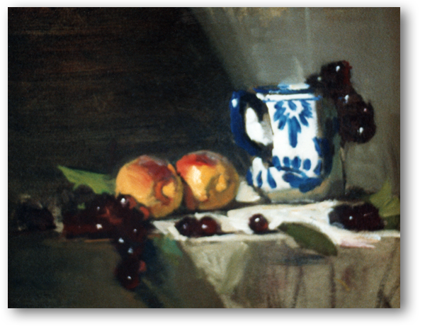 David A. Leffel - Painting The Still Life Peaches With Delft Mug