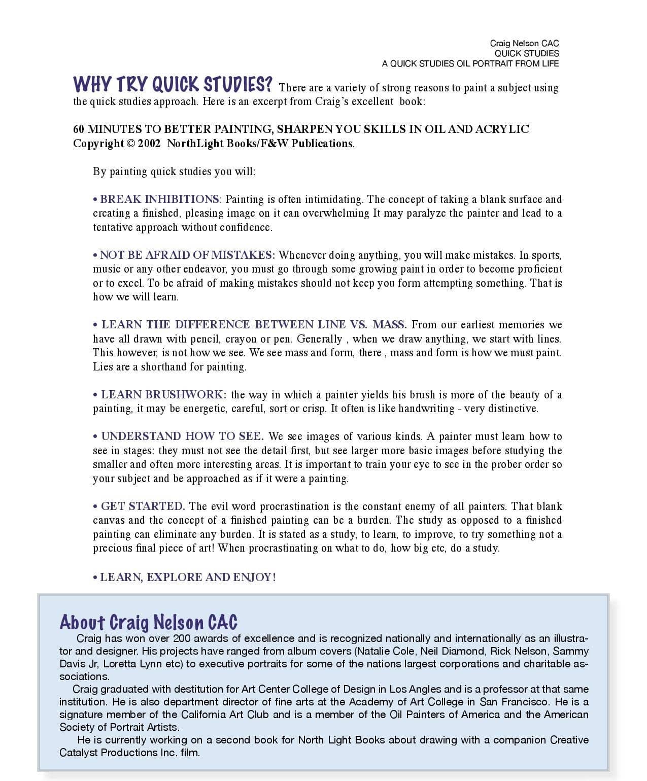 Craig Nelson: Quick Studies - Studies in Under an Hour